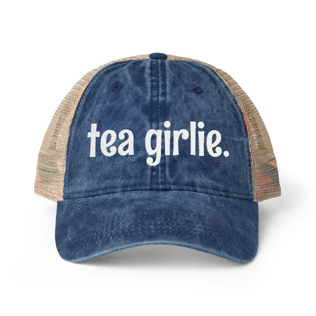 Tea Girlie Embroidered Ponytail Hat, Womens Mesh Back Baseball Cap, Tea Lover Gift