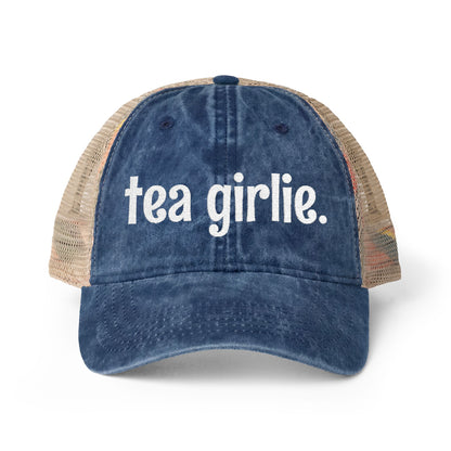 Tea Girlie Embroidered Ponytail Hat, Womens Mesh Back Baseball Cap, Tea Lover Gift