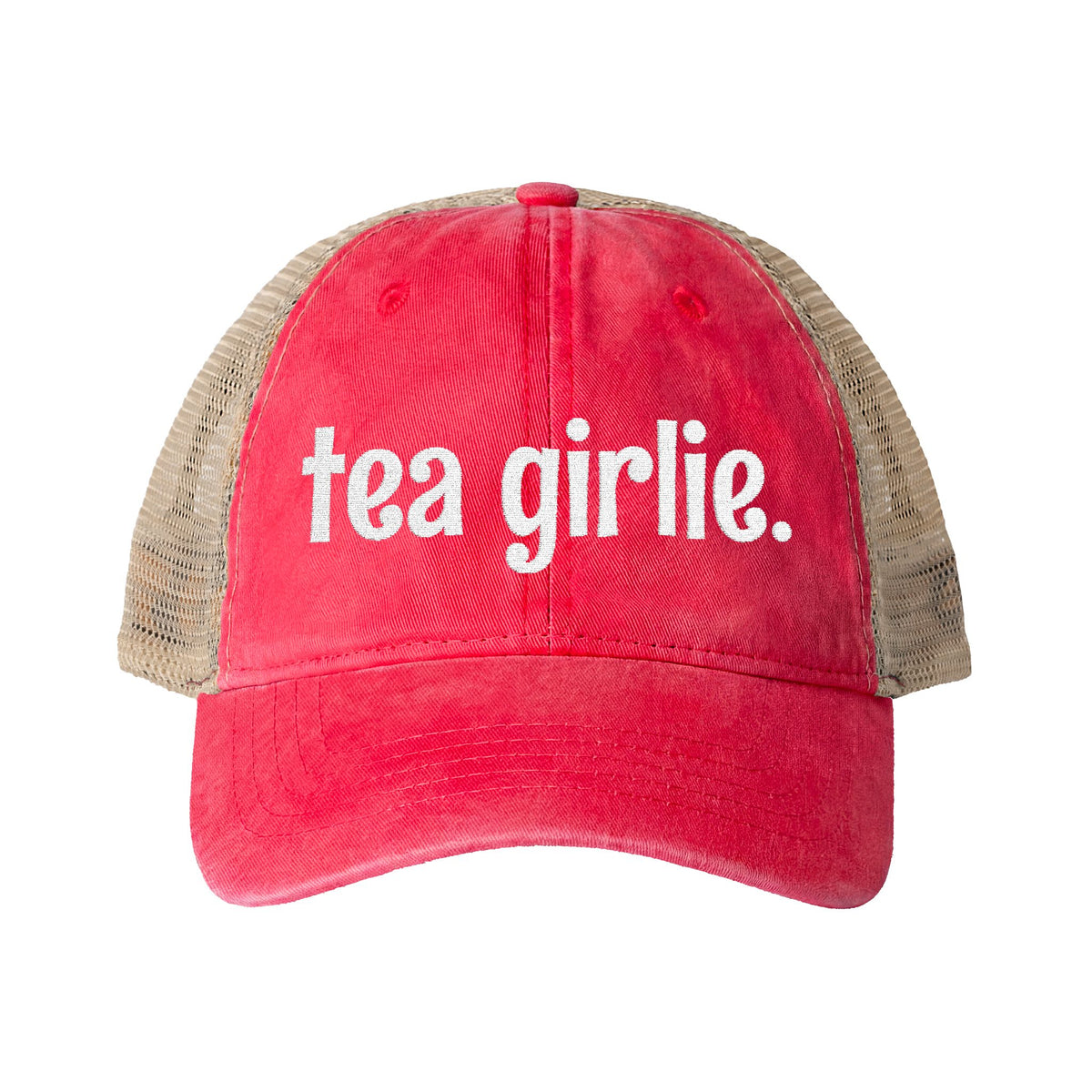 Tea Girlie Embroidered Ponytail Hat, Womens Mesh Back Baseball Cap, Tea Lover Gift