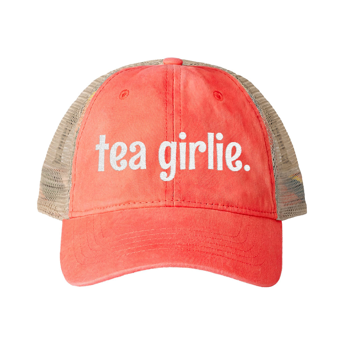 Tea Girlie Embroidered Ponytail Hat, Womens Mesh Back Baseball Cap, Tea Lover Gift