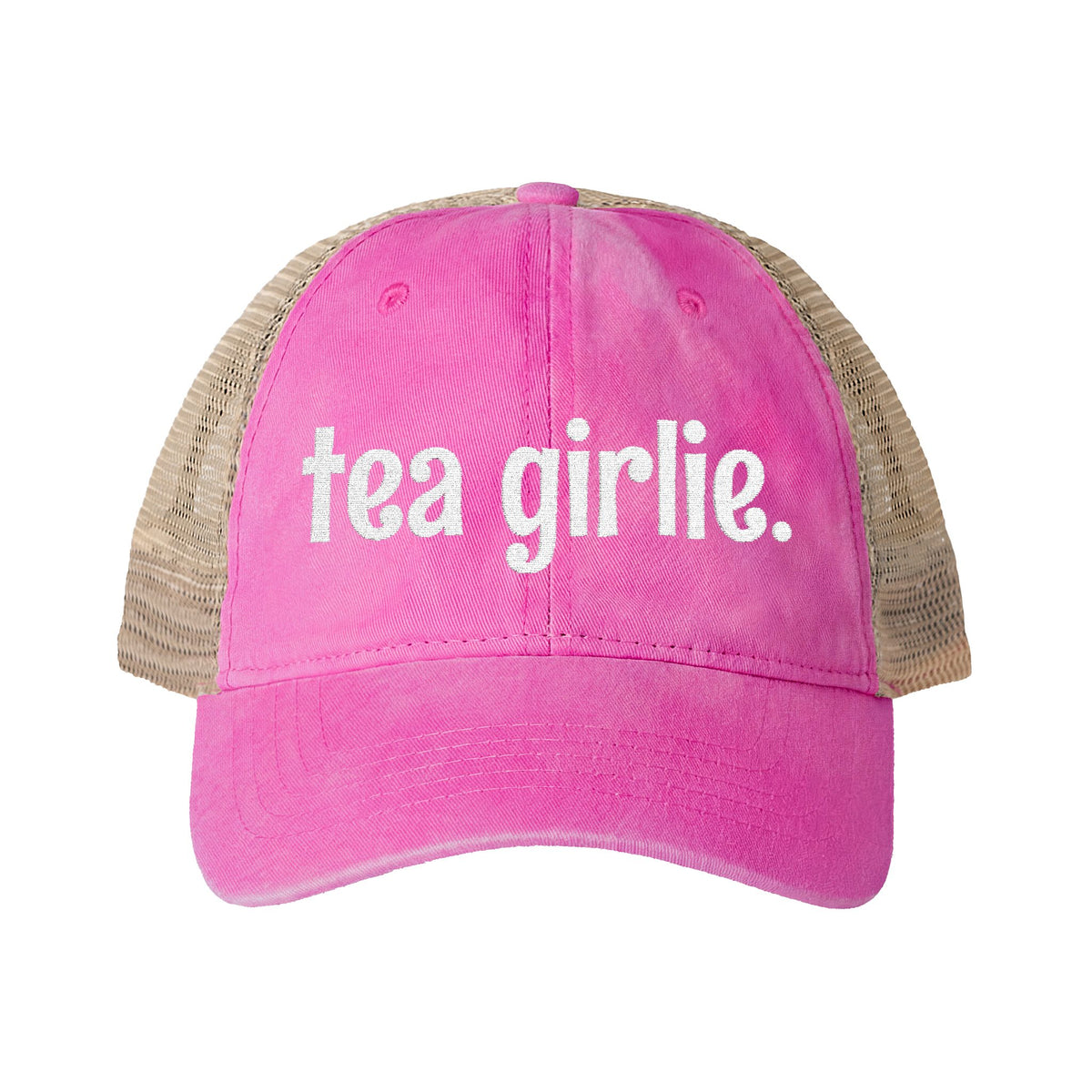 Tea Girlie Embroidered Ponytail Hat, Womens Mesh Back Baseball Cap, Tea Lover Gift