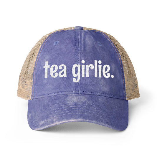 Tea Girlie Embroidered Ponytail Hat, Womens Mesh Back Baseball Cap, Tea Lover Gift